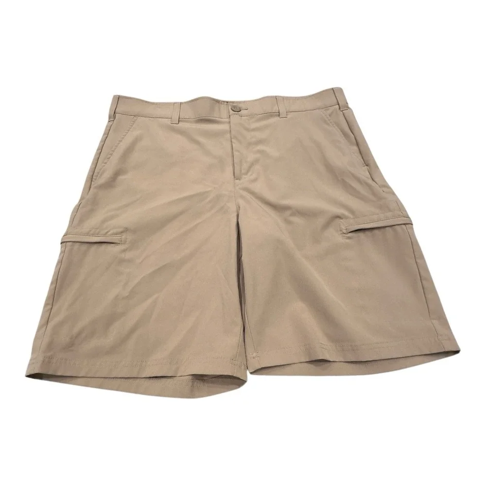 Birdie Bound Golf Shorts Mens 36 Tan Khaki Performance Cargo Flat Front Pocket